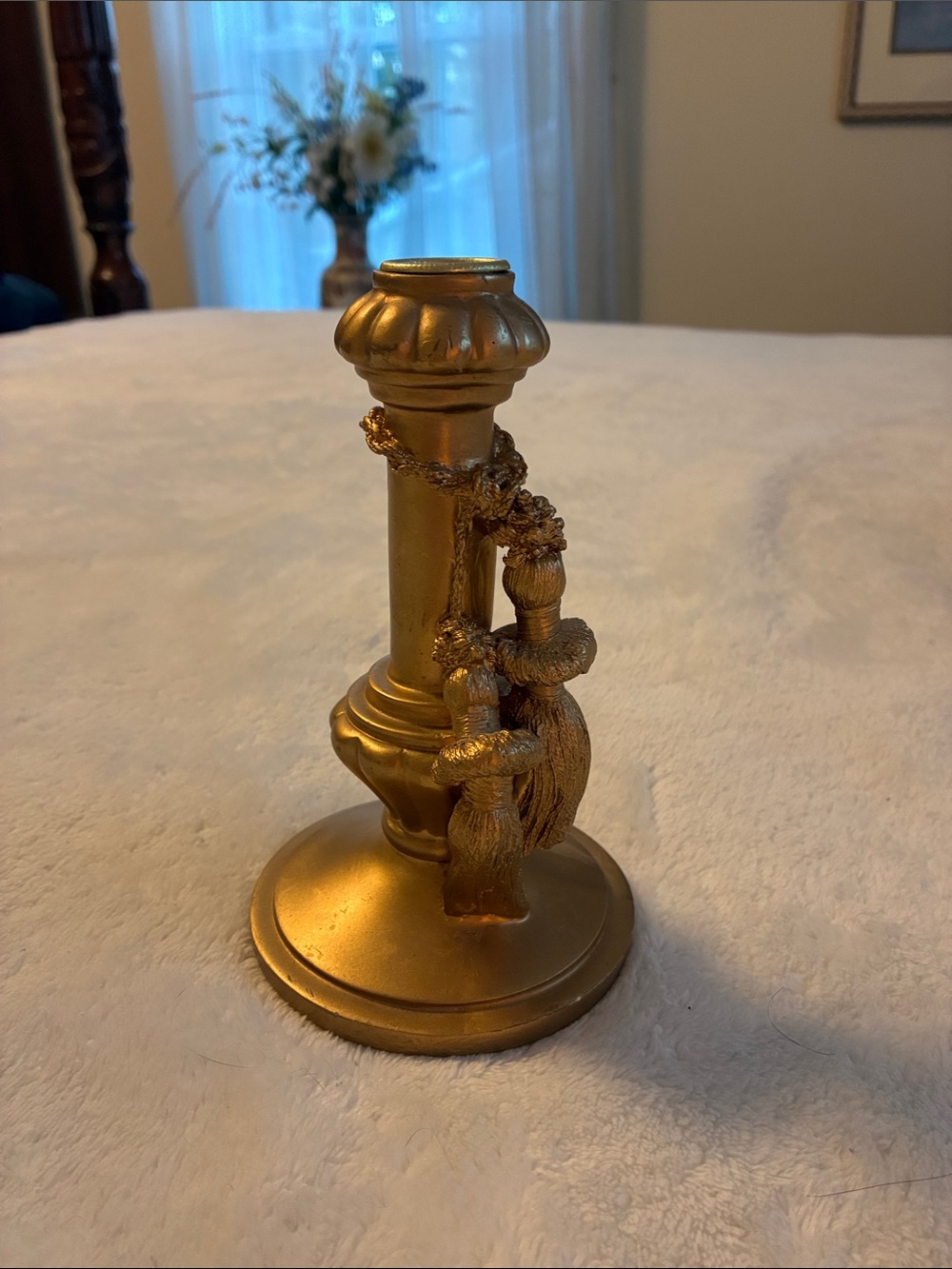 Vintage 1996 Nancy Jacobsen Golden Tassel Candlestick Holder - Gold Resin Accent
